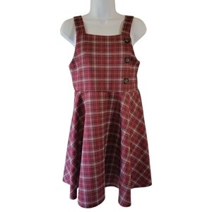 Knit Works Red Tartan Plaid Mini Dress Girls XL/S-M Academia Y2K Preppy Anime